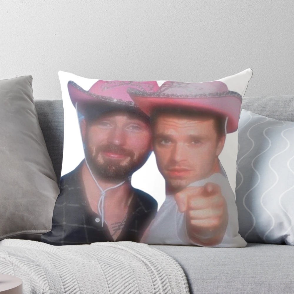 Soft, comfortable pillow featuring portrait of Chris Evans and Sebastian Stan, popular Hollywood actors