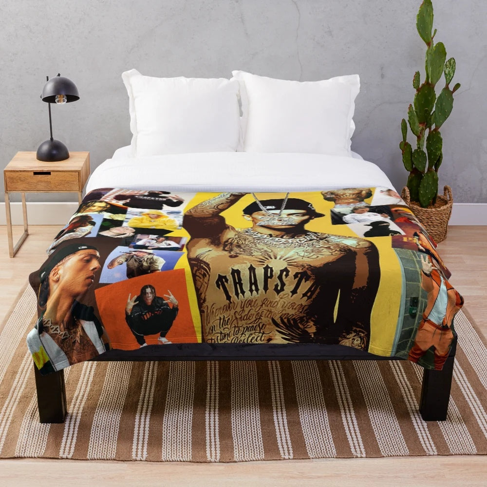 Central Cee Inspired Plush Blanket with Collage Design