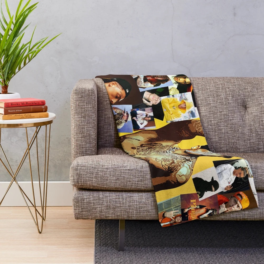 Central Cee Inspired Plush Blanket with Collage Design