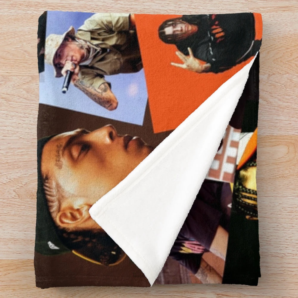 Central Cee Inspired Plush Blanket with Collage Design