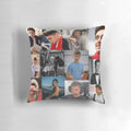A stylish pillow featuring a collage of Charles Leclerc, the popular Formula 1 driver.