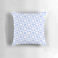 Periwinkle and white checkered pillow with delicate floral pattern