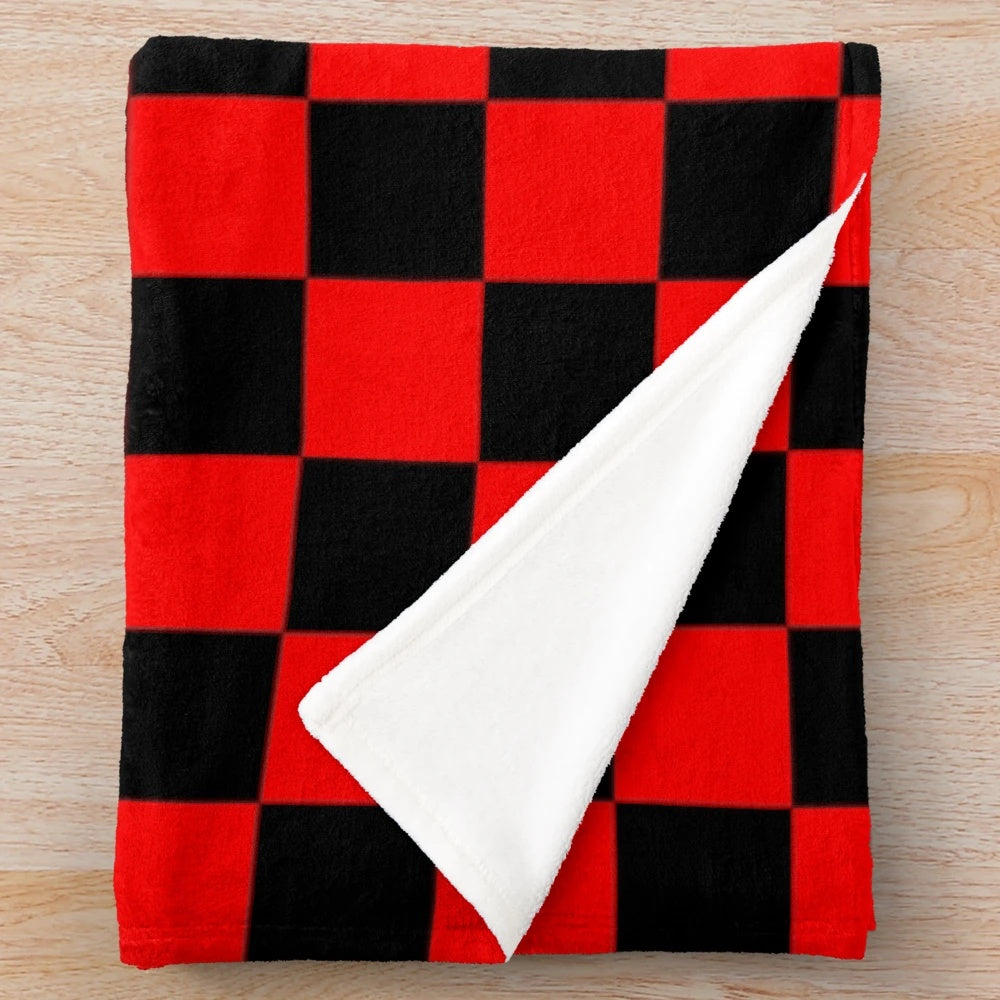 Checkered plush blanket in black and red for home decor