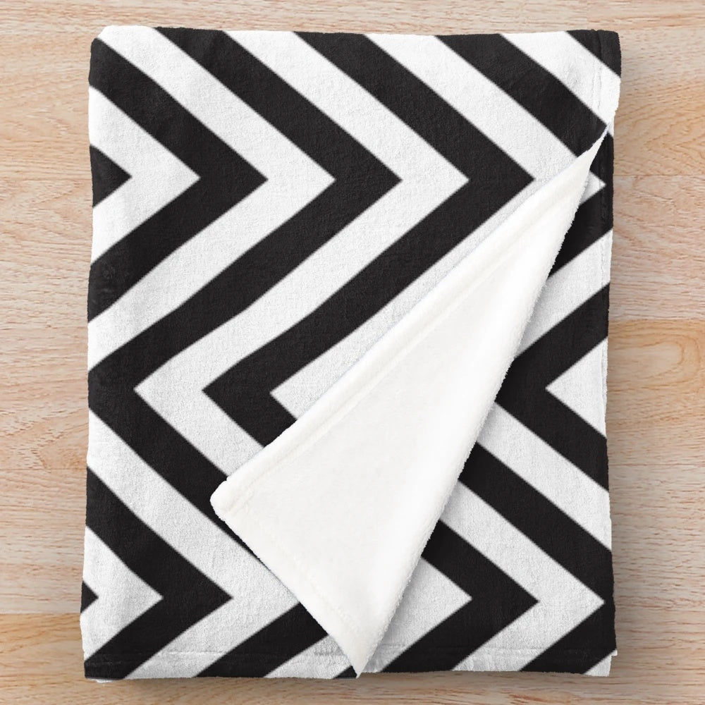 Modern black and white chevron pattern plush blanket