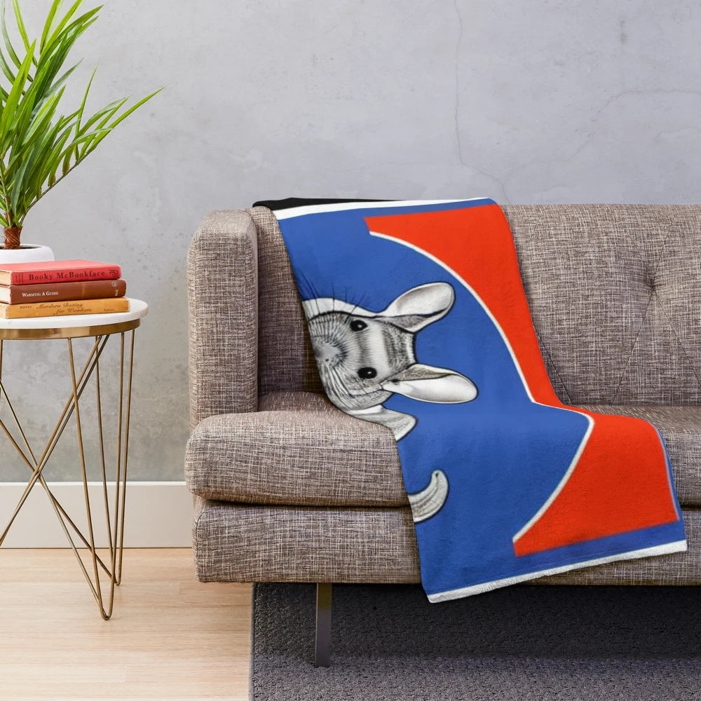 Chinchilla wearing sunglasses and surrounded by colorful pop art design on a plush blanket