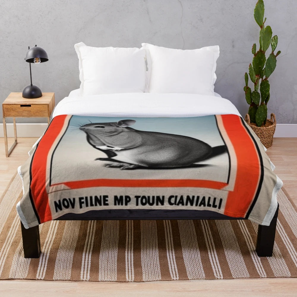 Chinchilla wearing sunglasses in a political-themed pop art design on a plush blanket
