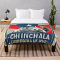 A colorful and stylish plush blanket featuring a chinchilla in sunglasses and a political campaign-style poster.