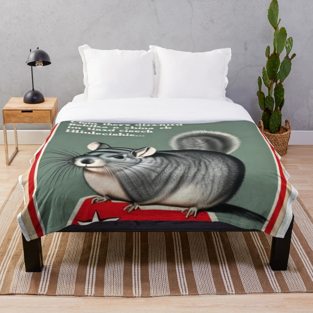 Chinchilla wearing sunglasses in a political pop art style plush blanket