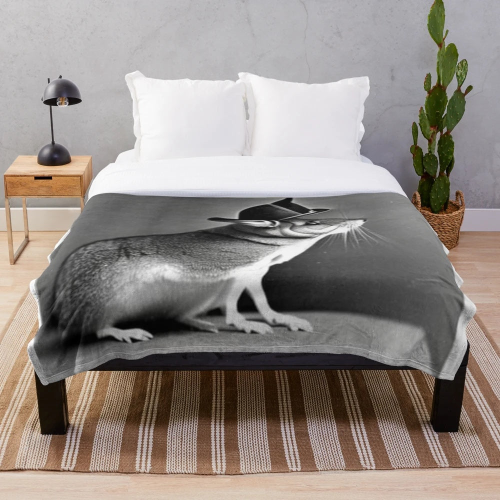 A colorful and stylish chinchilla portrait plush blanket with a playful, pop art inspired design.