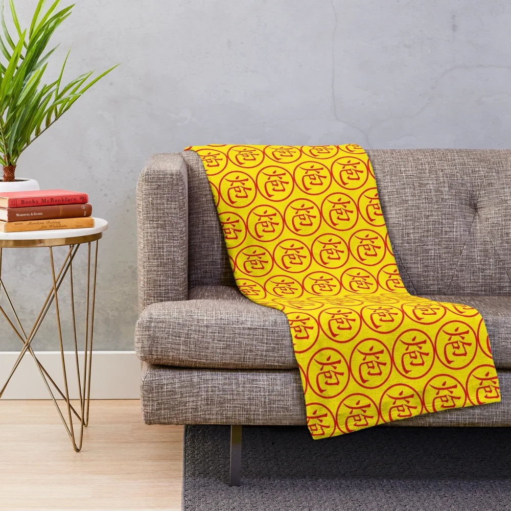 Chinese chess inspired plush blanket with classic red gun design