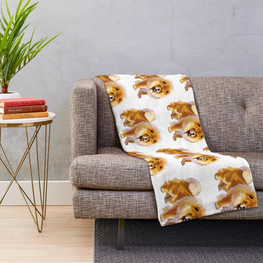Chow chow plush blanket with a cute, stylized design of the fluffy Asian dog breed