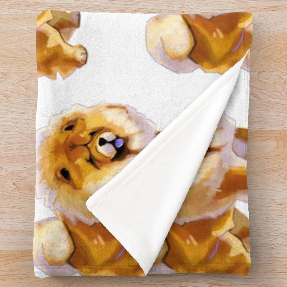 Chow chow plush blanket with a cute, stylized design of the fluffy Asian dog breed