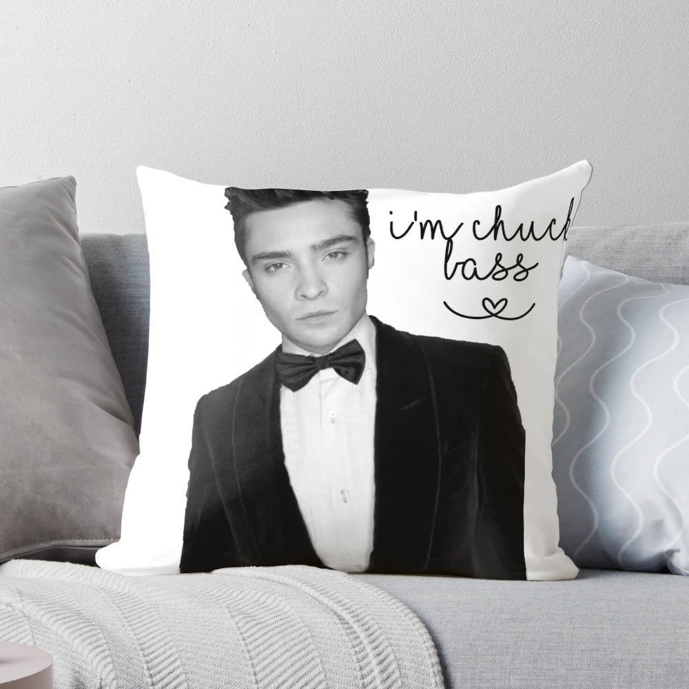 "Decorative pillow featuring the character Chuck Bass from the TV series Gossip Girl"