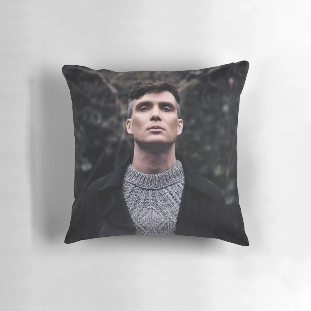 Soft, decorative pillow featuring a portrait of the actor Cillian Murphy
