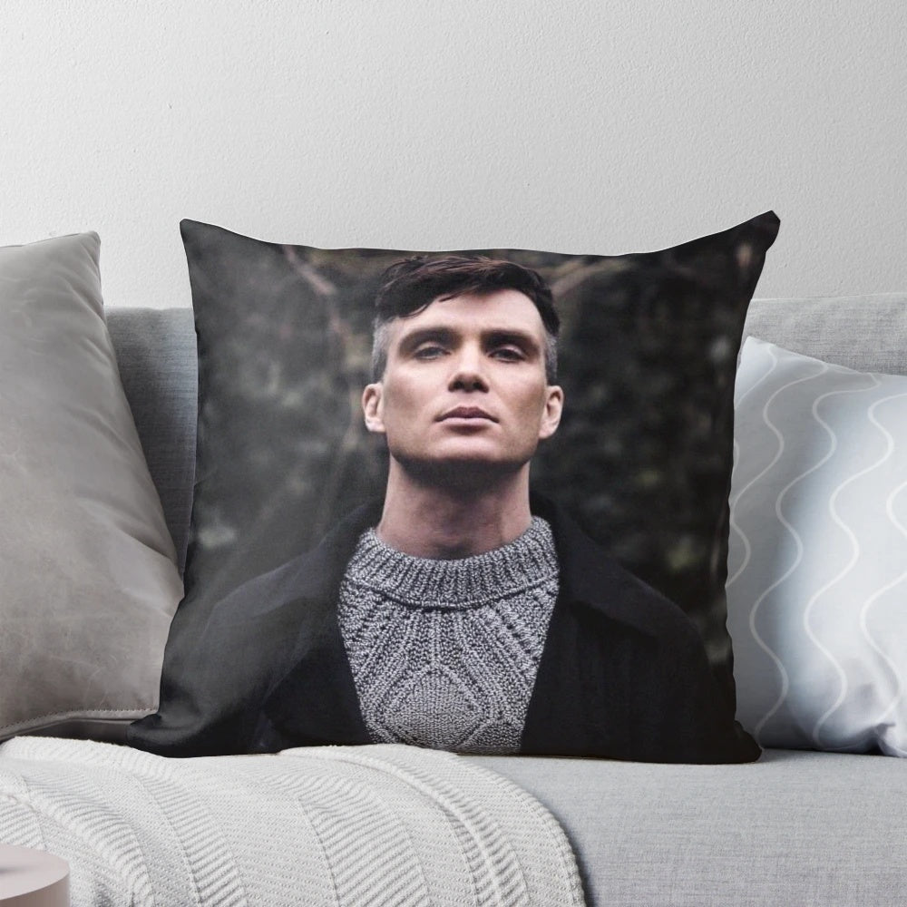 Soft, decorative pillow featuring a portrait of the actor Cillian Murphy