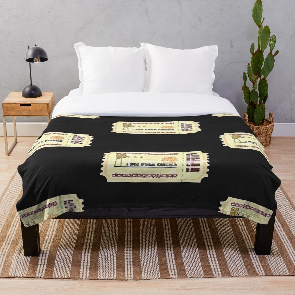 Cinema-themed plush blanket with yellow and glitter design