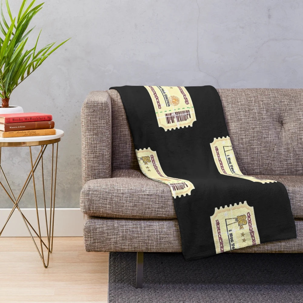 Cinema-themed plush blanket with yellow and glitter design