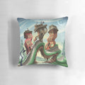 Decorative throw pillow featuring a vibrant cityscape design