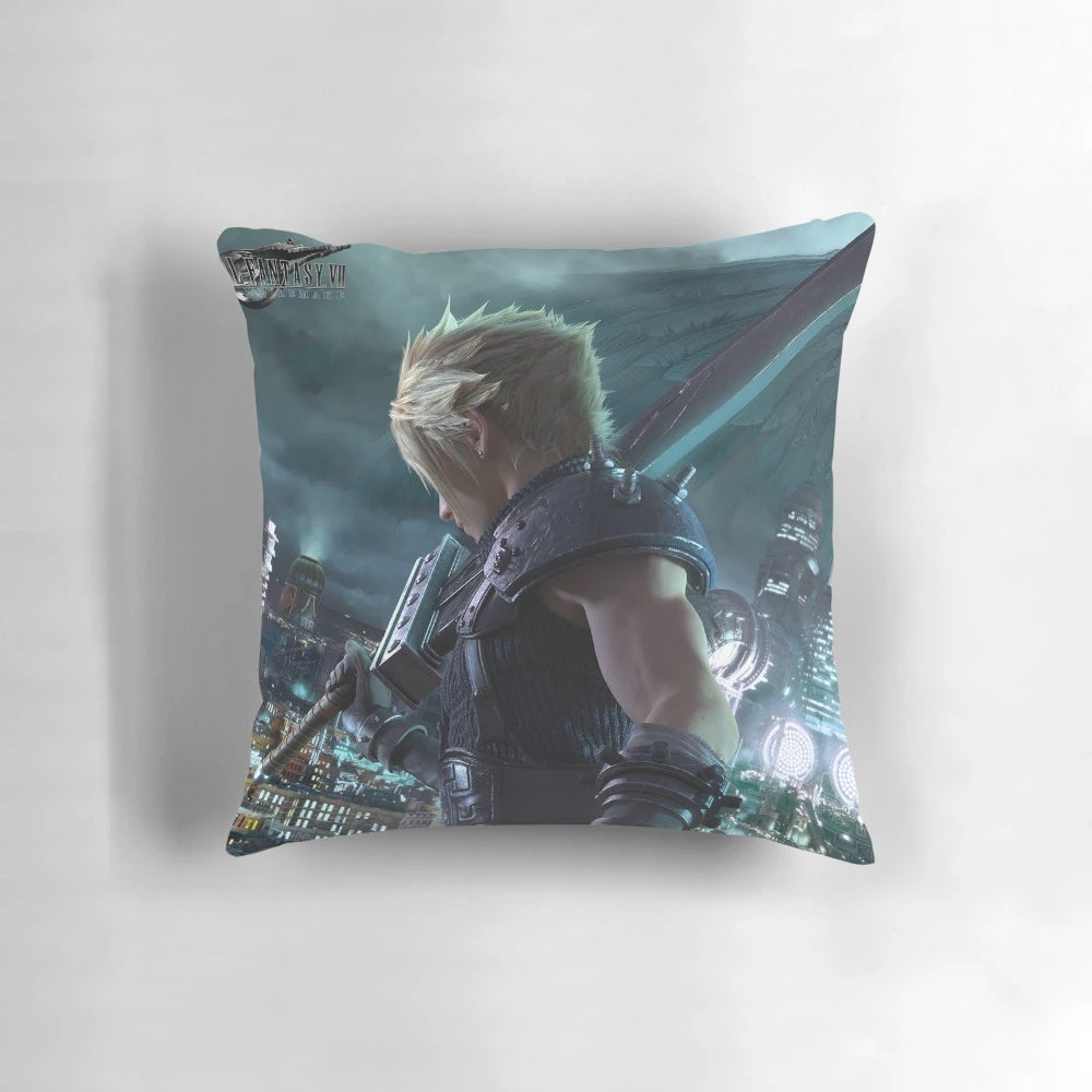 Cloud Strife inspired throw pillow featuring the iconic buster sword design