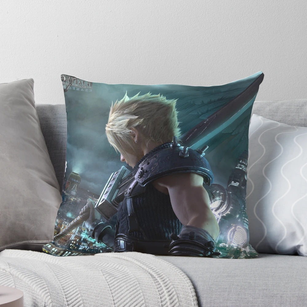 Cloud Strife inspired throw pillow featuring the iconic buster sword design