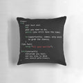 Cozy coder pillow with programming-inspired design
