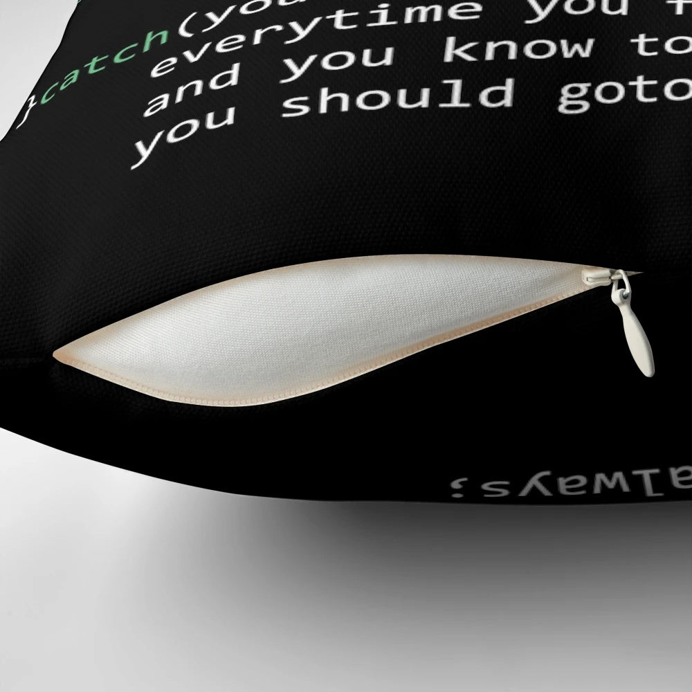 Cozy coder pillow with programming-inspired design