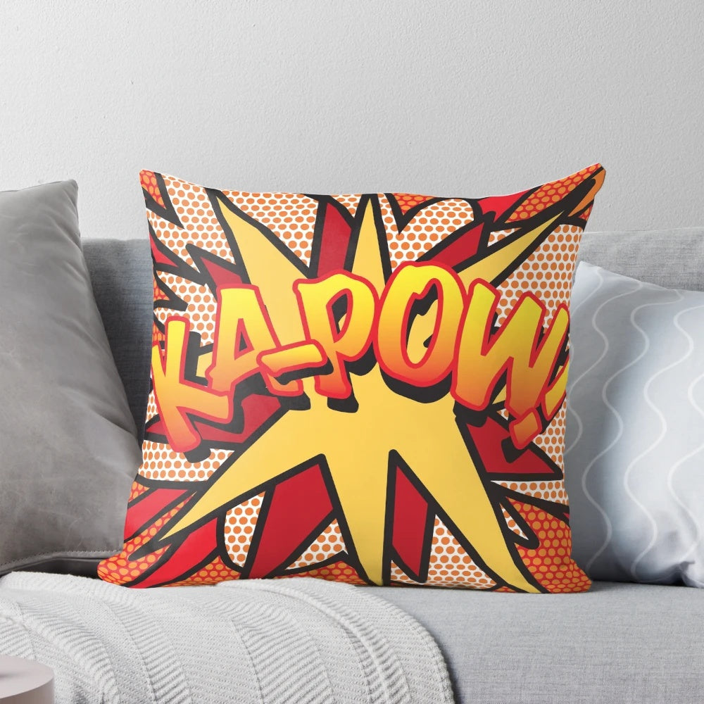 Colorful comic book pop art-inspired decorative throw pillow