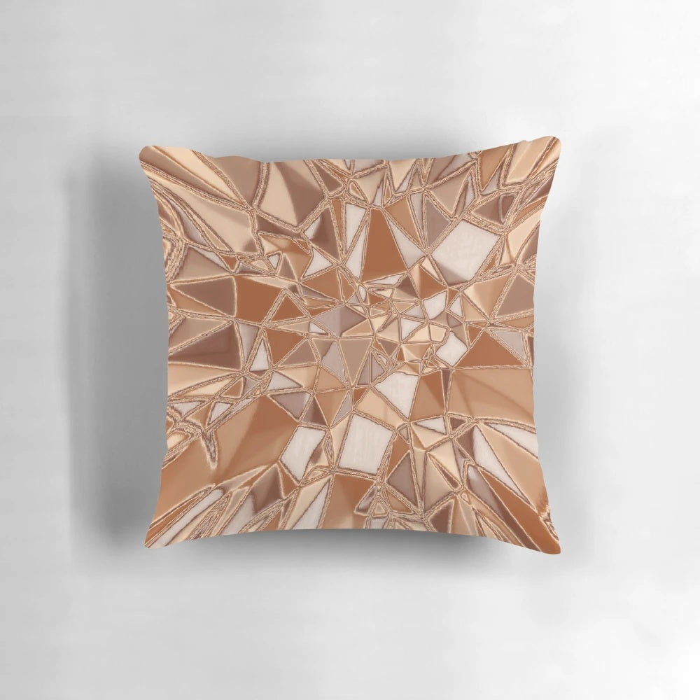 Copper tan metal graphic decorative pillow with a shimmering, metallic finish