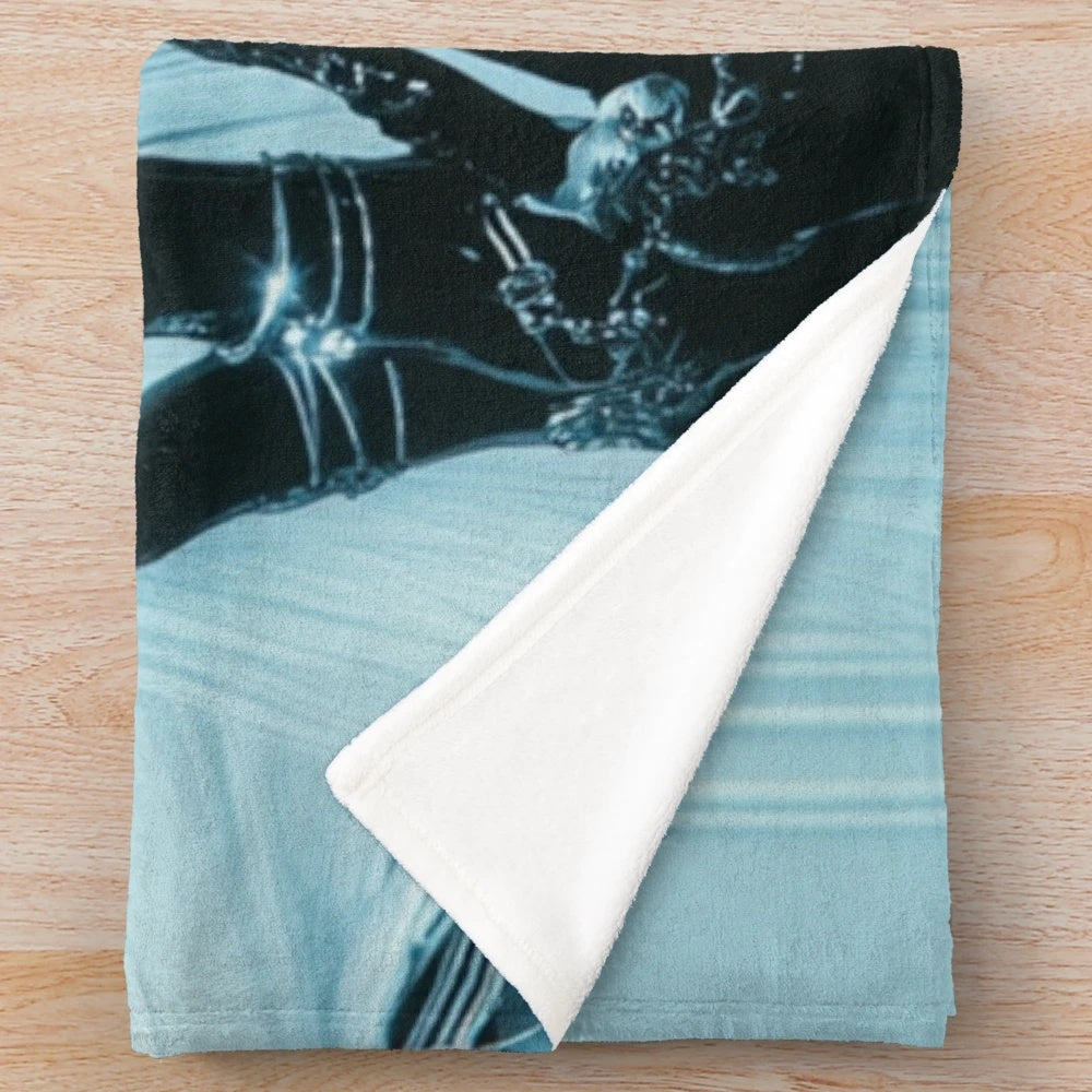 Cyberpunk-inspired plush blanket with anime/goth-inspired design