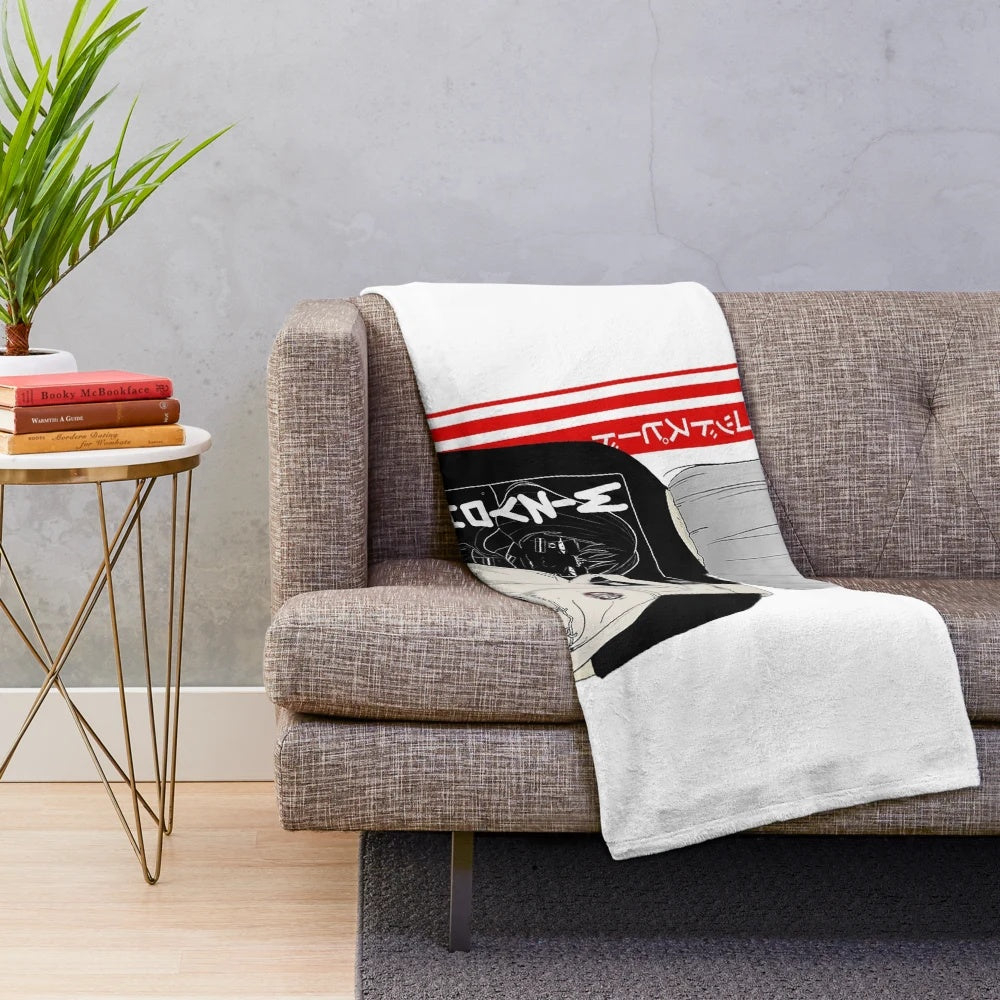 Japanese cyberpunk-inspired plush blanket featuring a stylish samurai girl