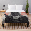 Cyberpunk-inspired plush blanket with samurai and pop art design