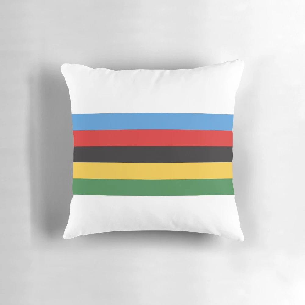 Cycling-inspired pillow with world champion stripes design