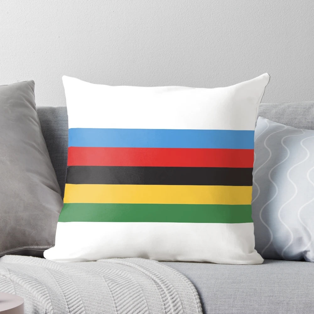 Cycling-inspired pillow with world champion stripes design