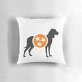 Dark gray hound with orange and white tri-star design decorative pillow