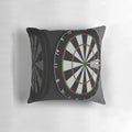Decorative dart-themed pillow with a dark, modern design