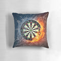 Fire and ice themed dartboard design on a cozy throw pillow