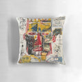 A high-quality delete zone pillow featuring a portrait and skull design
