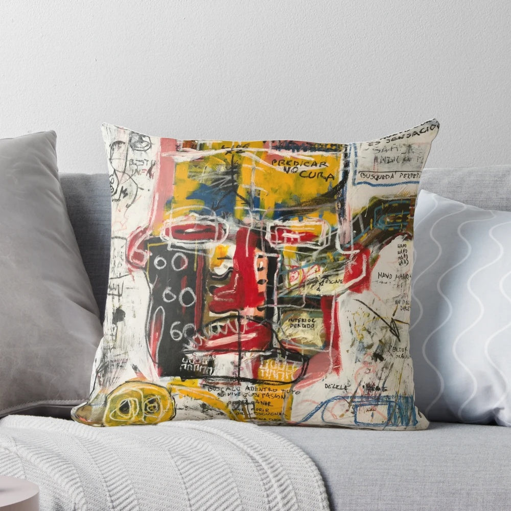 A high-quality delete zone pillow featuring a portrait and skull design