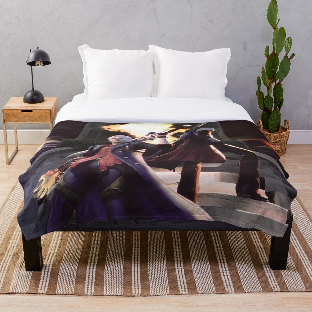 Devil May Cry inspired fan art plush blanket featuring Dante, Vergil, and Nero