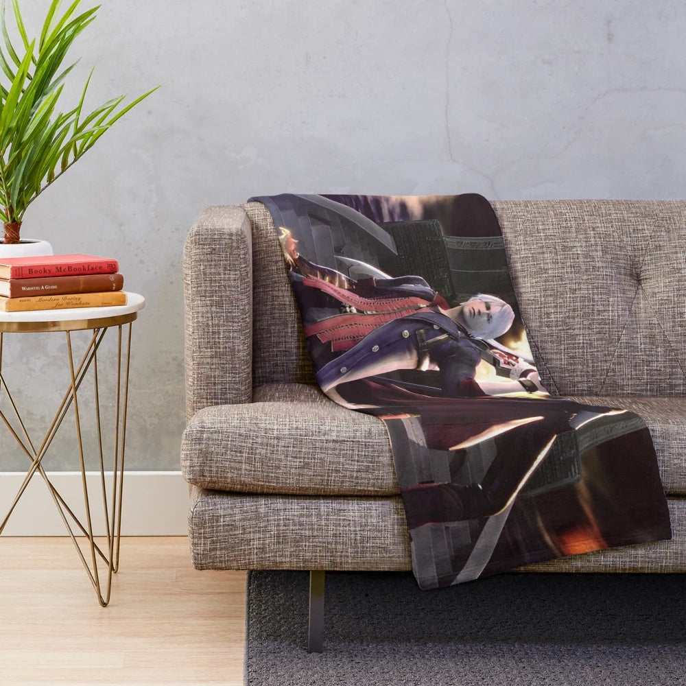 Devil May Cry inspired fan art plush blanket featuring Dante, Vergil, and Nero