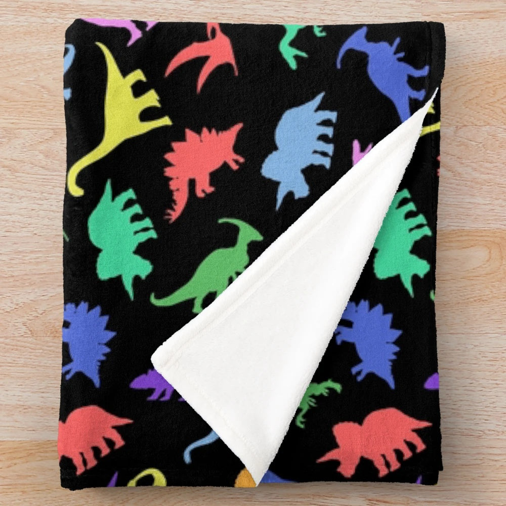 Cozy dinosaur pattern plush blanket with black background