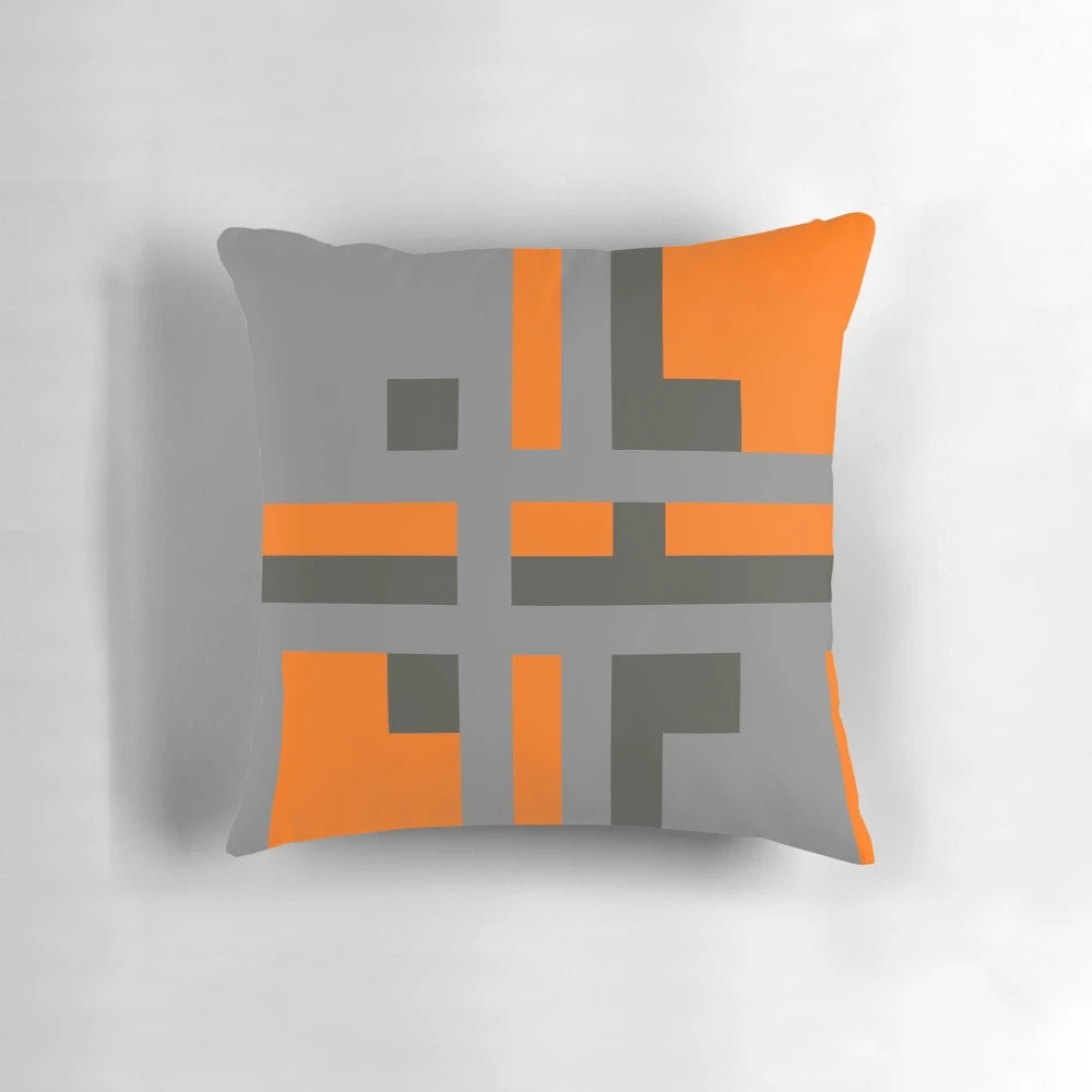 Divine color block grey and orange pillow with geometric abstract design