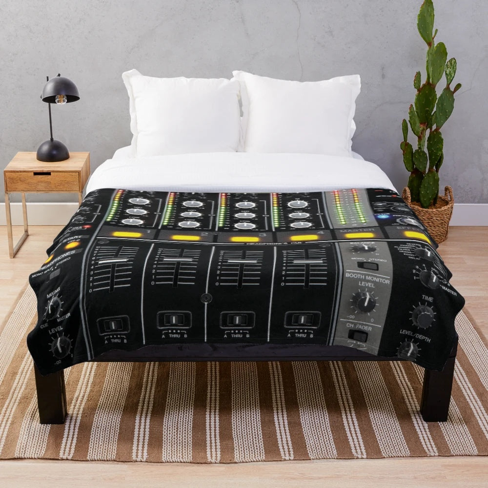 DJ mixer themed plush blanket for music enthusiasts