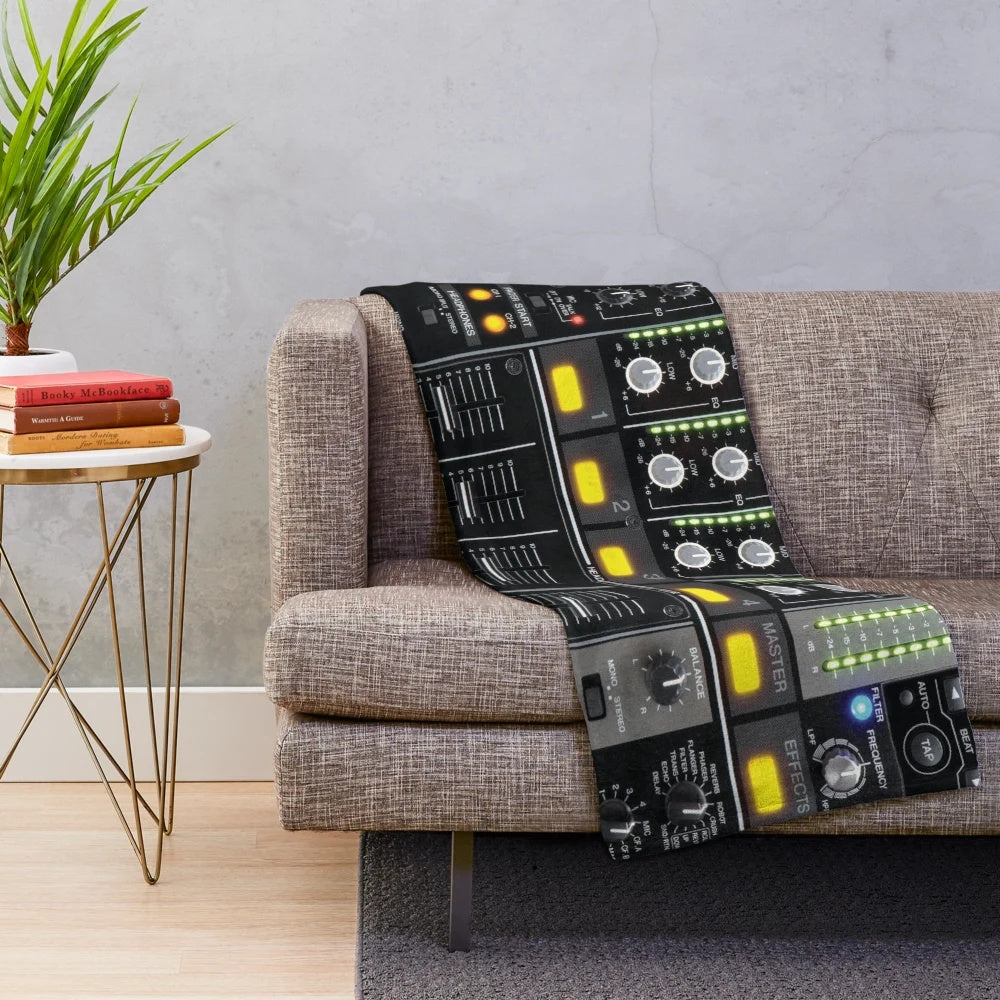 DJ mixer themed plush blanket for music enthusiasts
