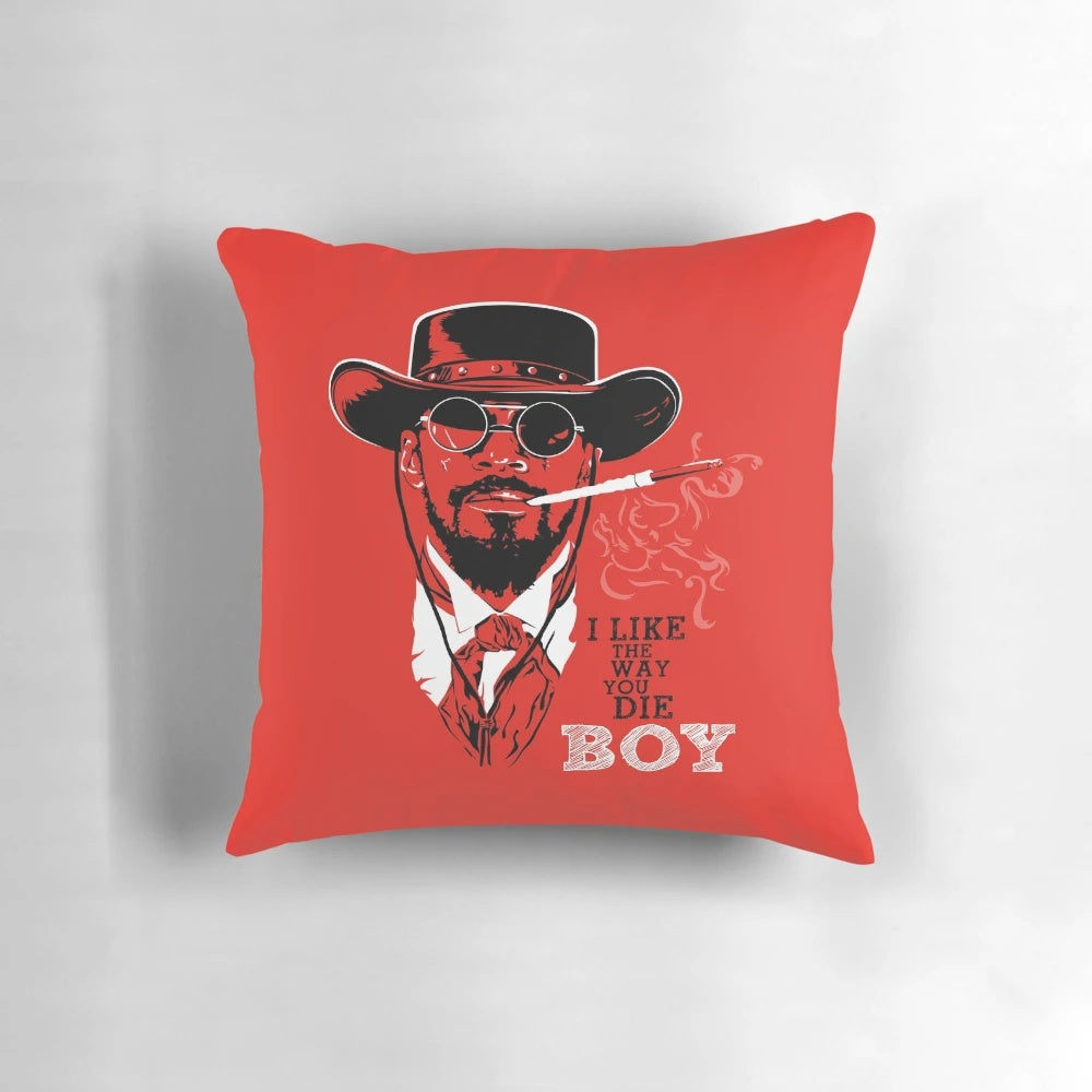 Django Unchained-inspired movie pillow featuring the iconic film's imagery