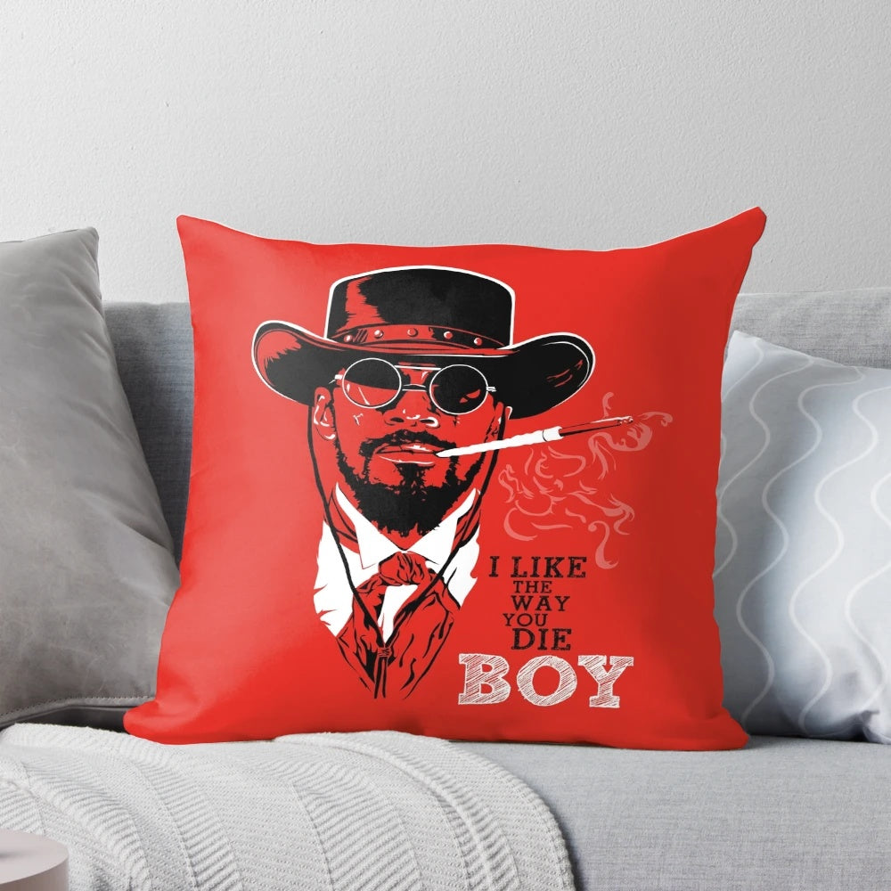 Django Unchained-inspired movie pillow featuring the iconic film's imagery