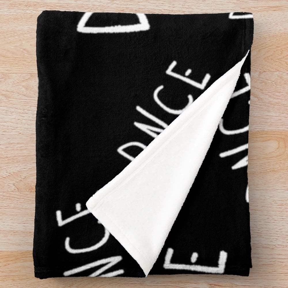 DNCE logo printed on a soft, black and white plush blanket