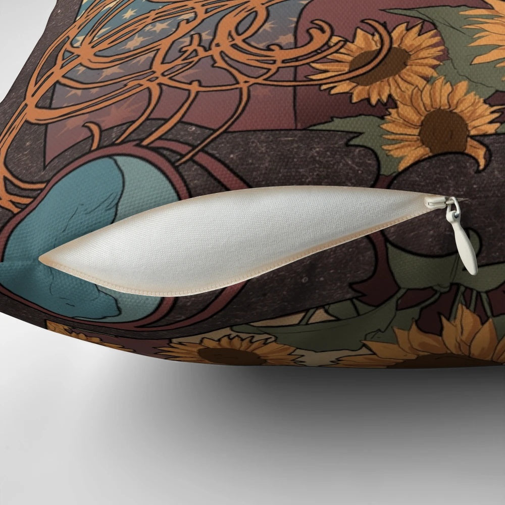 Decorative art nouveau-style throw pillow featuring the character Amy Pond from the TV series Doctor Who