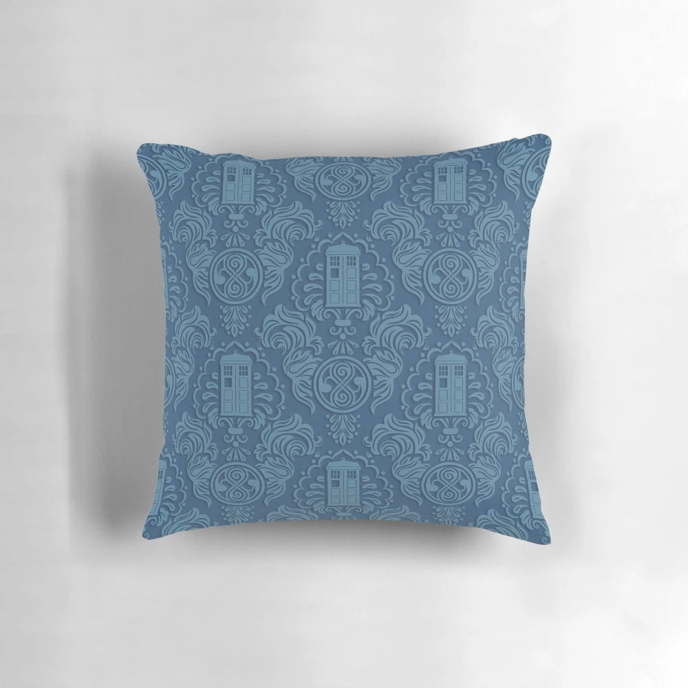 Damask patterned pillow inspired by the popular British sci-fi TV series Doctor Who