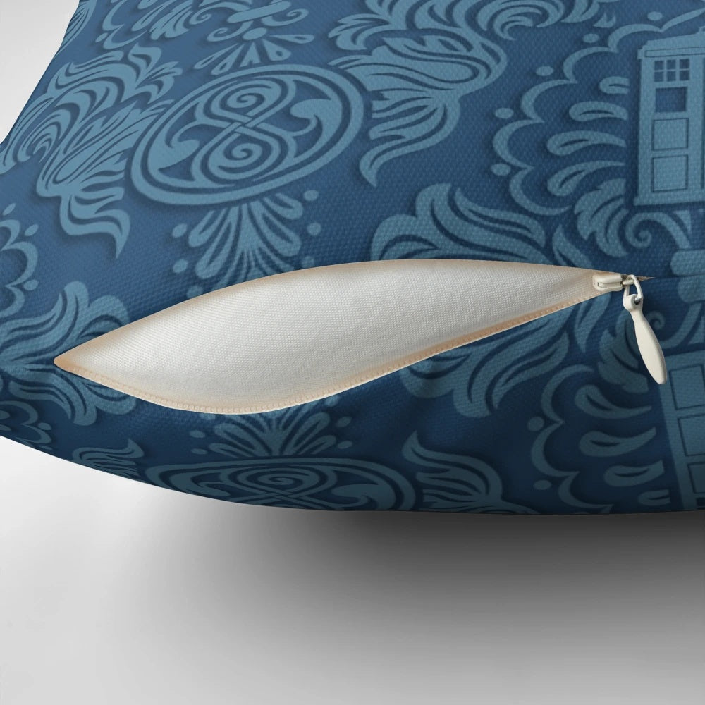 Damask patterned pillow inspired by the popular British sci-fi TV series Doctor Who